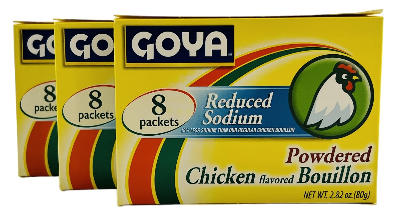 Generic Goya Chicken Flavored Powdered Bouillon Reduced Sodium Pack of 3 boxes (Cubitos en Polvo Reducido en Sodio)