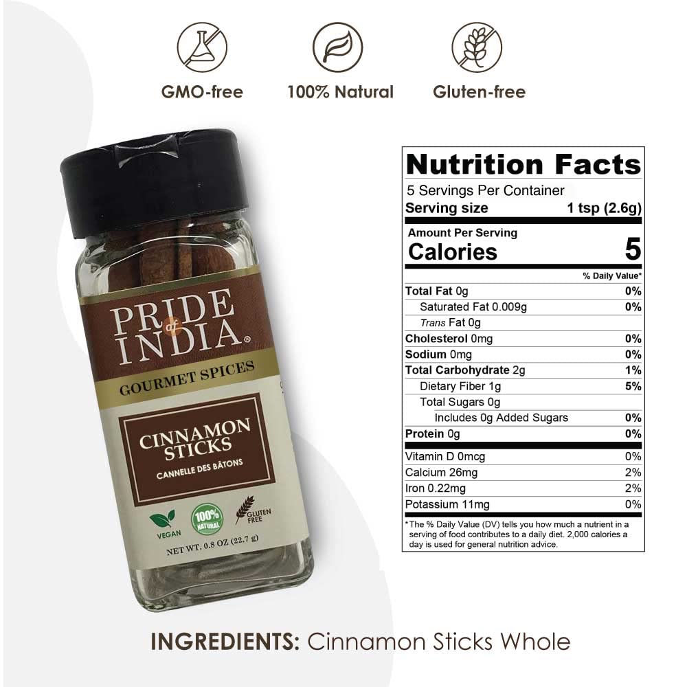 Pride Of India | Cinnamon Bark Whole 0.8 Oz (22.67 Gm) Small Dual Sifter Bottle | Freshly Sourced From India | Gourmet Whole Spi