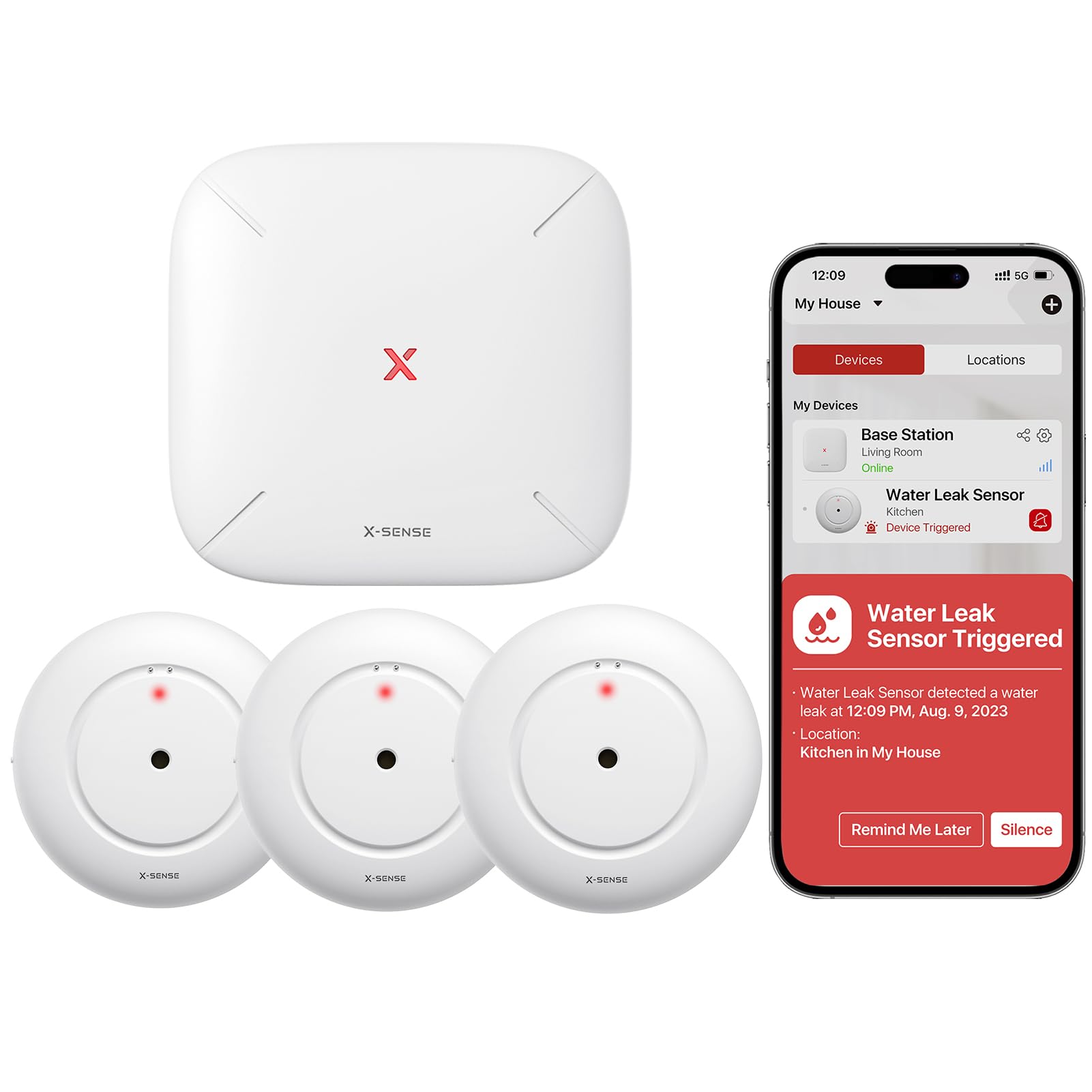 X-Sense Wi-Fi Water Leak Detector, Smart Water Sensor Alarm, Water Detector Alarm With 1700 Ft Transmission Range For Kitchens, 