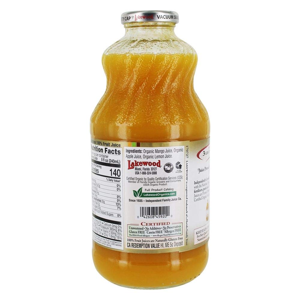 Lakewood Organic Mango Juice, 32 Ounce - 12 per case.