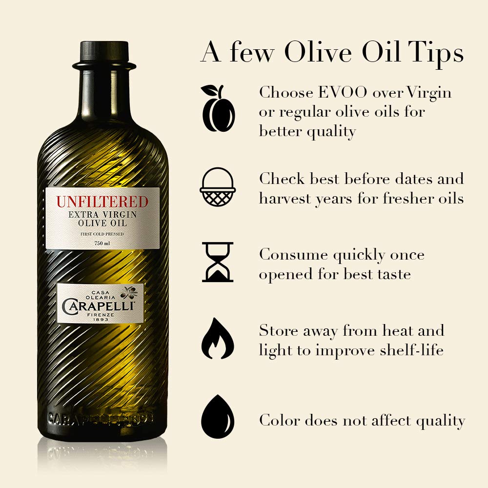 Carapelli - Unfiltered Organic Extra Virgin Olive Oil: First Cold-Pressed Evoo - 33.8 Fluid Ounces (1 Liter)