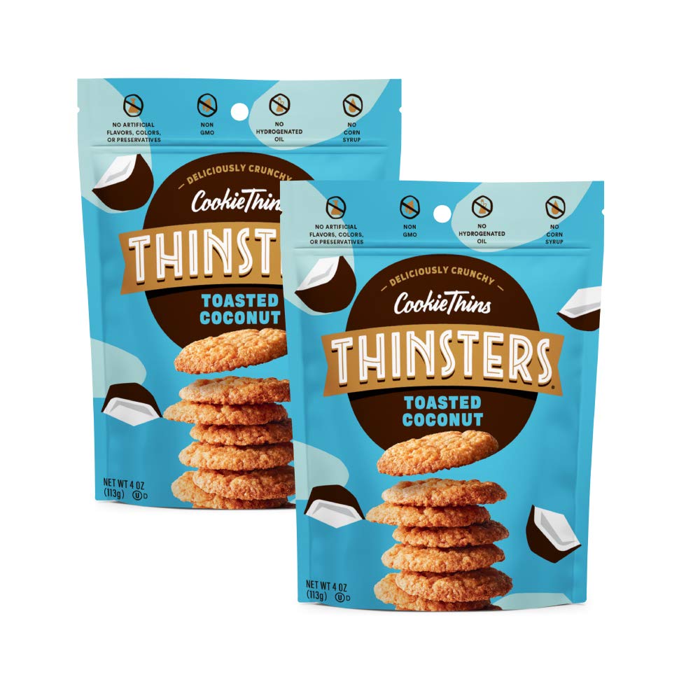Thinsters Cookie Thins Cookies, Toasted Coconut, 16Oz (Pack Of 2), Non-Gmo, Peanut Free, No Corn Syrup, Crunchy Cookies, No Artificial Flavors, Colors, Or Preservatives
