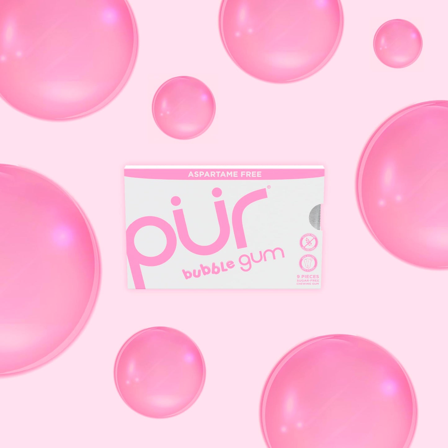 Pur Gum | Aspartame Free Chewing Gum | 100% Xylitol | Natural Bubblegum Flavored Gum, 9 Pieces (Pack Of 12)
