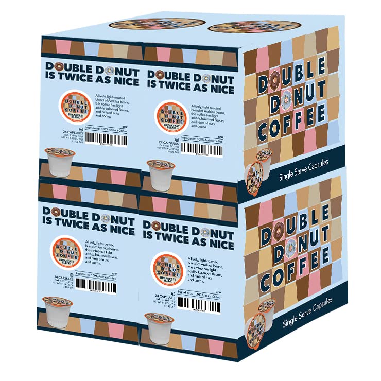Double Donut Coffee Breakfast Blend Coffee Pods, Medium Roast, 96 Count, Brown, Compatible with Keurig K Cups