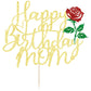 Keoysek Happy Birthday Mom Cake Topper Gold Glitter Mother'S Birthday Cake Decoration Supply - Birthday Party Decor For Mom - Mo