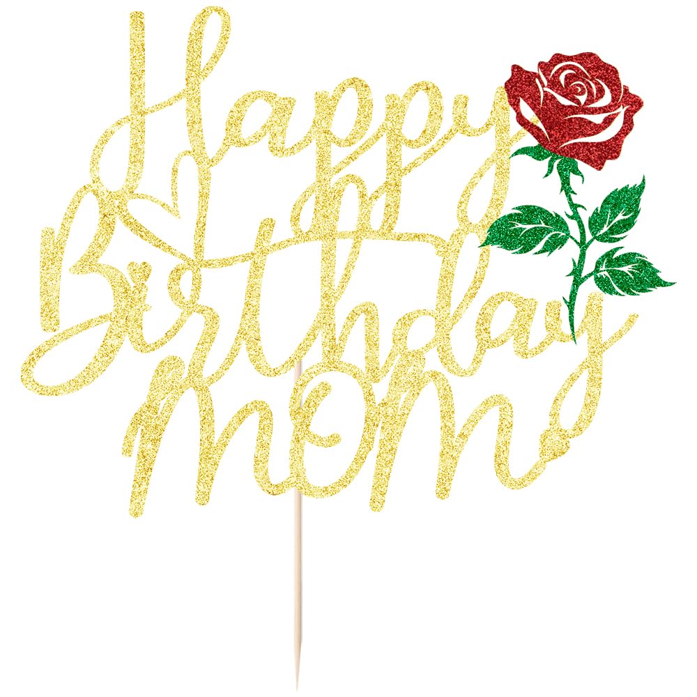 Keoysek Happy Birthday Mom Cake Topper Gold Glitter Mother'S Birthday Cake Decoration Supply - Birthday Party Decor For Mom - Mo