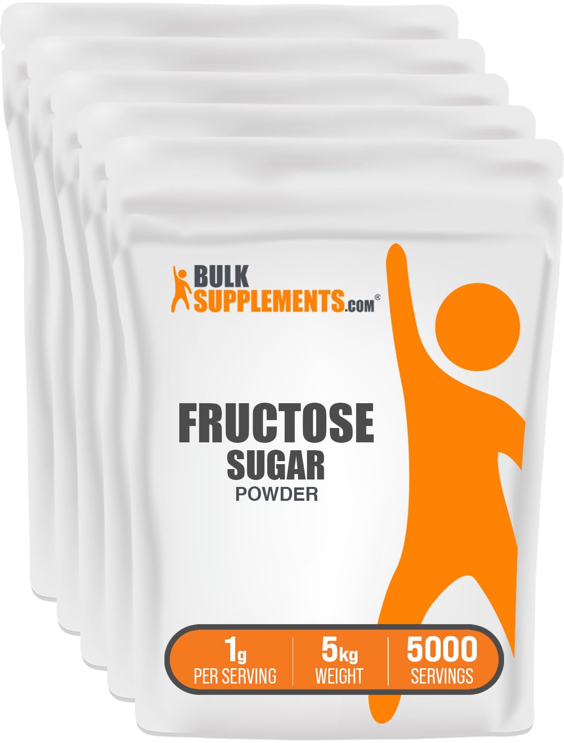BulkSupplements Fructose Powder - Zero Calorie Sweetener, Gluten Free, 1g Serving, 11 lbs (Pack of 5)