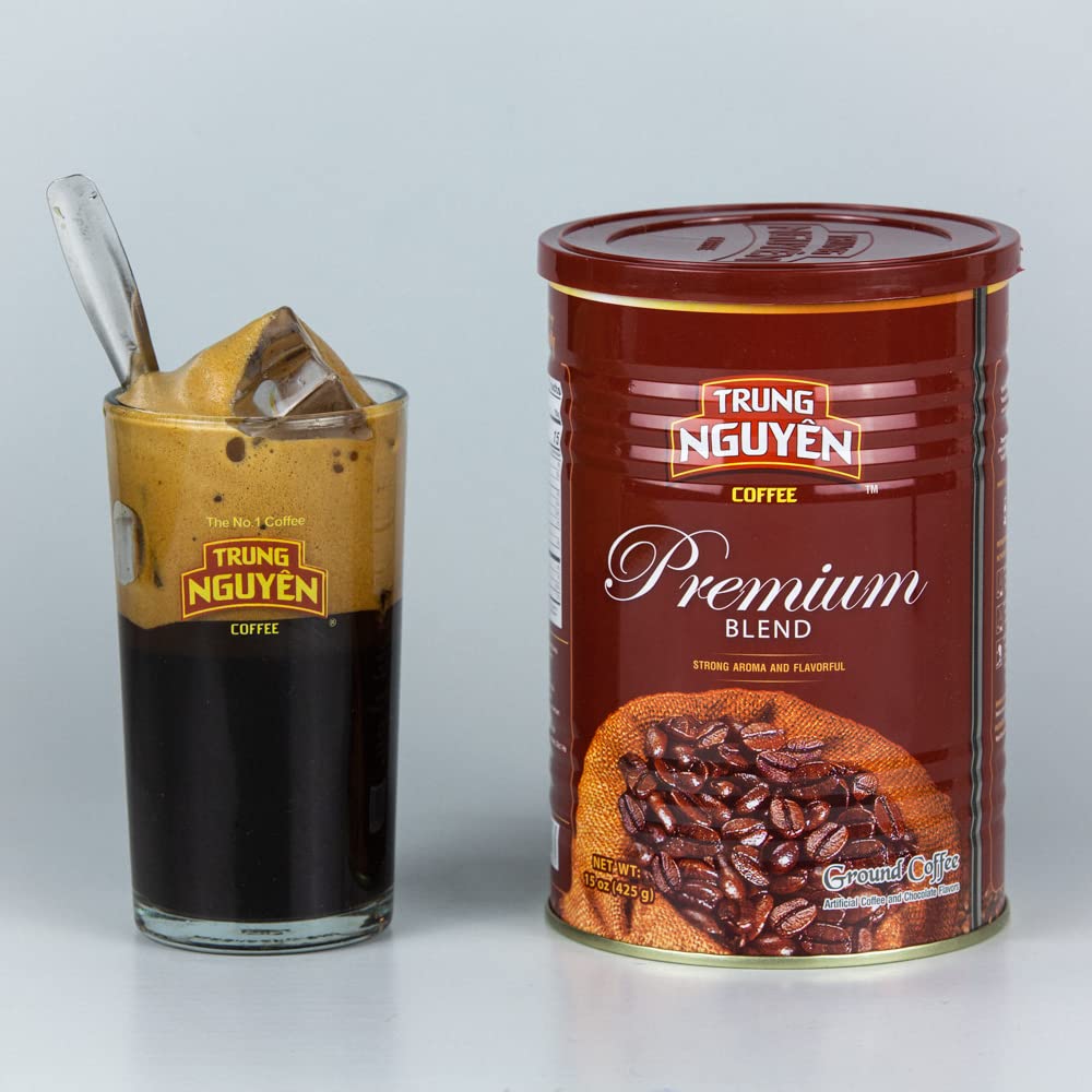 TRUNG NGUYEN Premium Blend Ground Coffee, Strong & Bold, Arabica & Robusta, Chocolate Flavor, 15 oz Can, Red