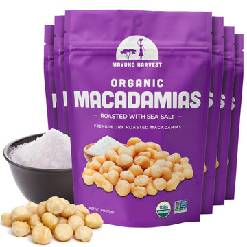 Mavuno Harvest Organic Roasted Macadamia Nuts, Sea Salt, Vegan, 4 Ounce (Pack of 6)
