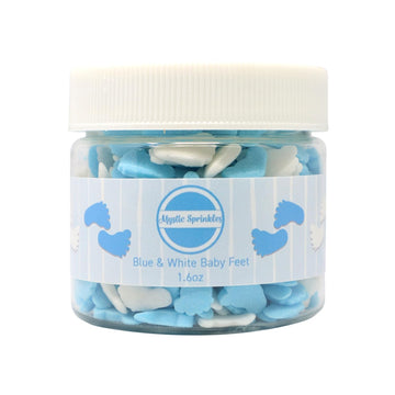 Mystic Sprinkles Baby Shower Themed Candy Shapes Sprinkles (Blue & White Baby Feet, 2Oz Jar)