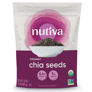 Nutiva Organic Premium Raw Black Chia Seeds, 32 Oz, Usda Organic, Non-Gmo, Whole 30 Approved, Vegan, Gluten-Free & Keto, Nutrient-Dense Seeds With 3G Protein & 5G Fiber For Salads, Yogurt & Smoothies
