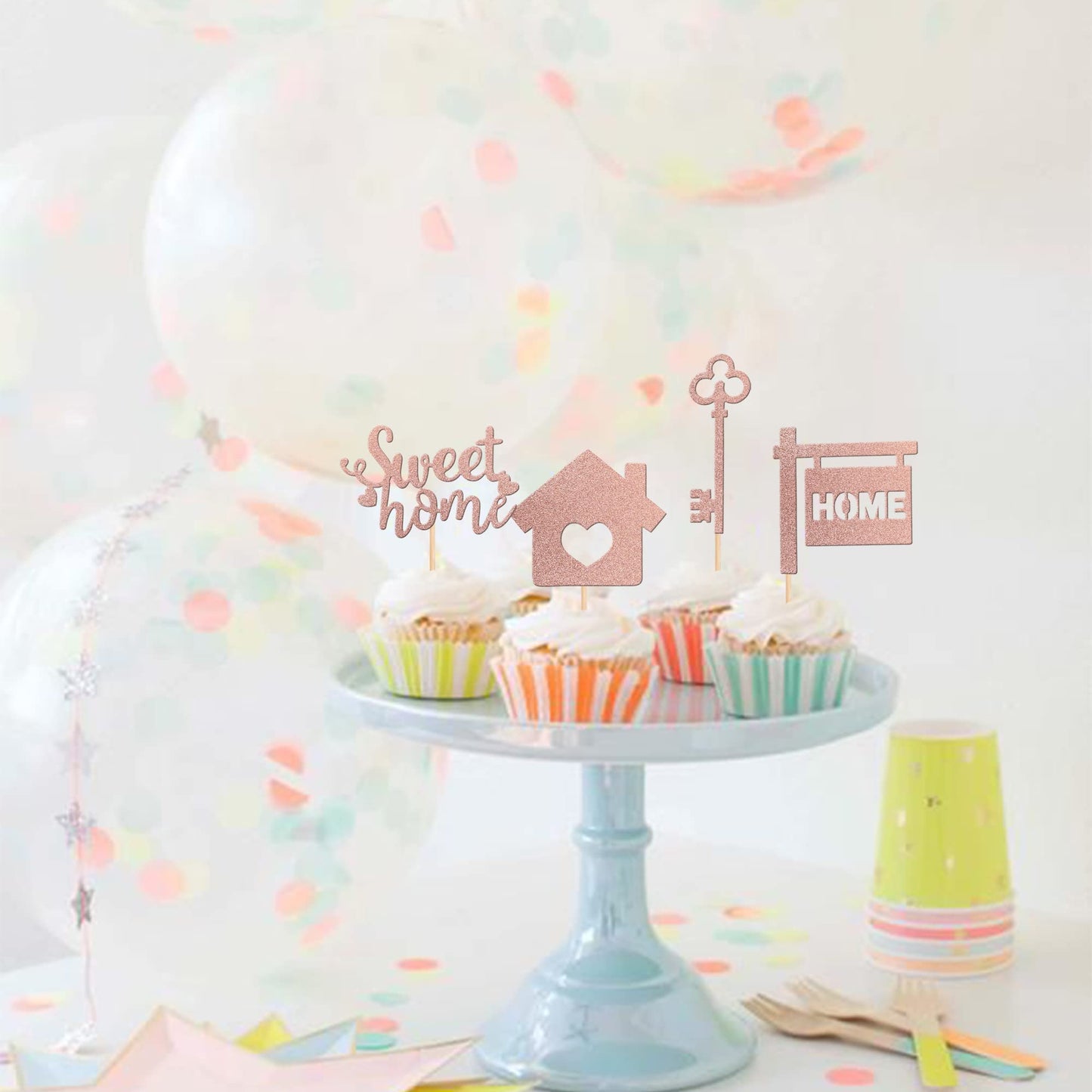 36 Pcs Sweet Home Cupcake Toppers Glitter Key Housewarming Cupcake Picks Decorations For New Home Theme Party Cake Decorations S