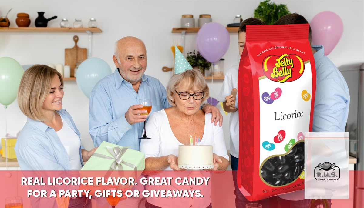 Jelly Belly Bundle- Licorice Flavor Jelly Beans - 7.5 Oz Gift Bag- Includes Rus Candy Company Travel Size Pocket Bag (Licorice)