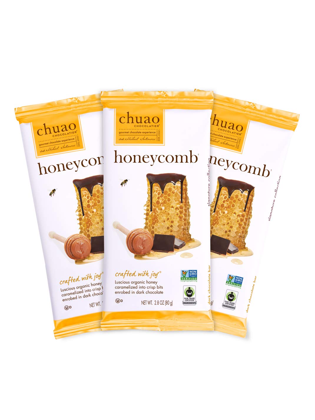 Chuao Chocolatier Honeycomb Dark Chocolate Bars | Gourmet Chocolate Honey Artisan European No Preservatives | For Gift Baskets, Christmas, Valentines Day, Gifts For Women, Men, Birthday, Thank You, Care Package | 3 Pack
