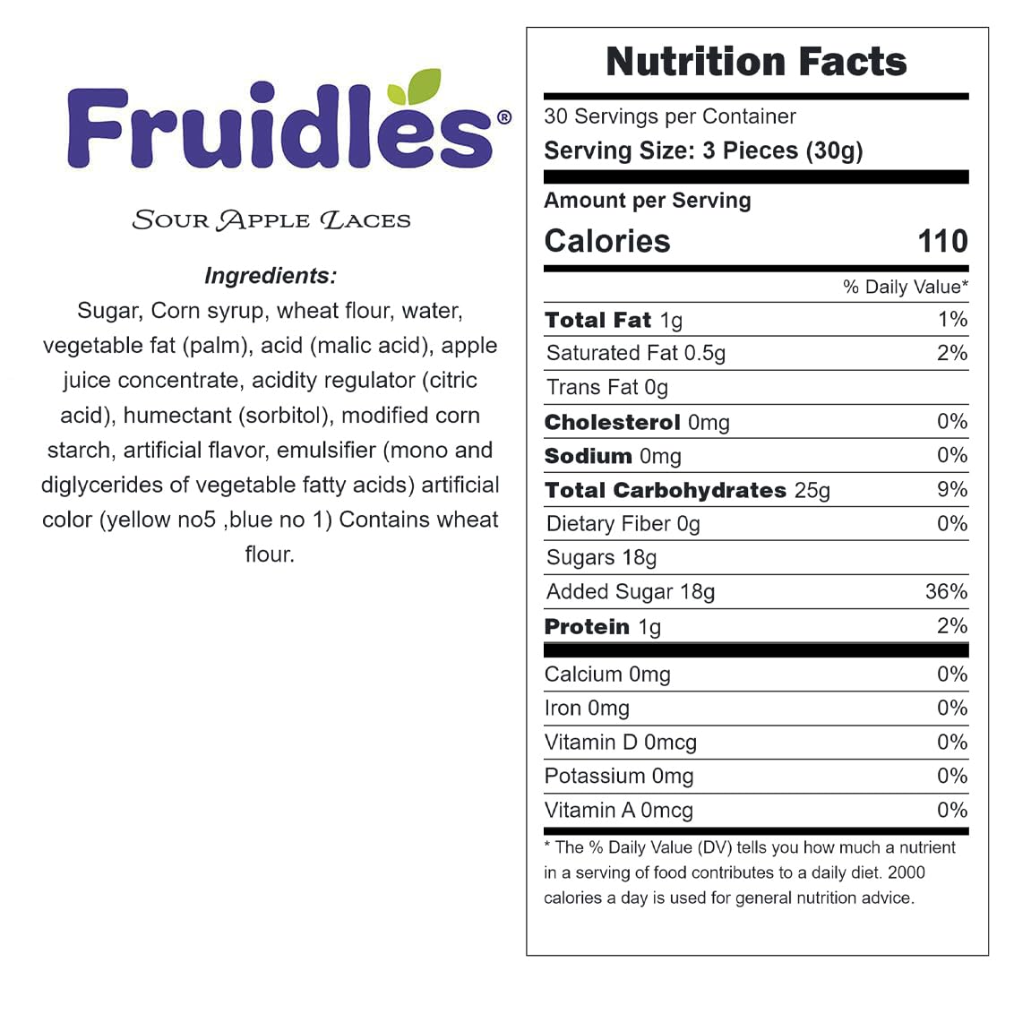 Fruidles Licorice Laces, Sour Green Apple, Soft Chewy Candy Straws, Half-Pound