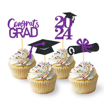 24Pcs Graduation Cupcake Toppers, Graduation Cupcake Picks For Cupcake Food Decorations - Class Of 2024 Graduation Cupcake Toppe