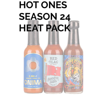 Hot Ones Season 24 Heat Pack, Hot Sauce Pack With Onima (Il Mig+), Black-Eyed Susan (Red Flag), High River Sauces (Peppers Up!),
