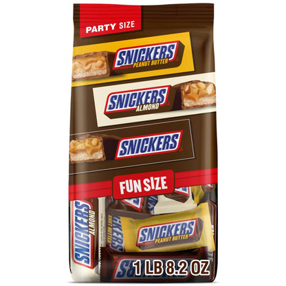 SNICKERS Original, Almond and Crunchy Peanut Butter Fun Size Chocolate Bars, Chocolate Candy Variety Pack, Halloween Party Size,