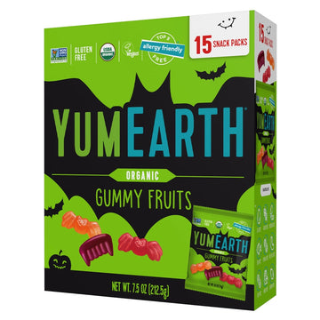 Yumearth Organic Halloween Gummy Fruits - Fruity Candy Snack Packs, Gluten Free Snacks For Kids - Allergy Friendly, Non-Gmo, No