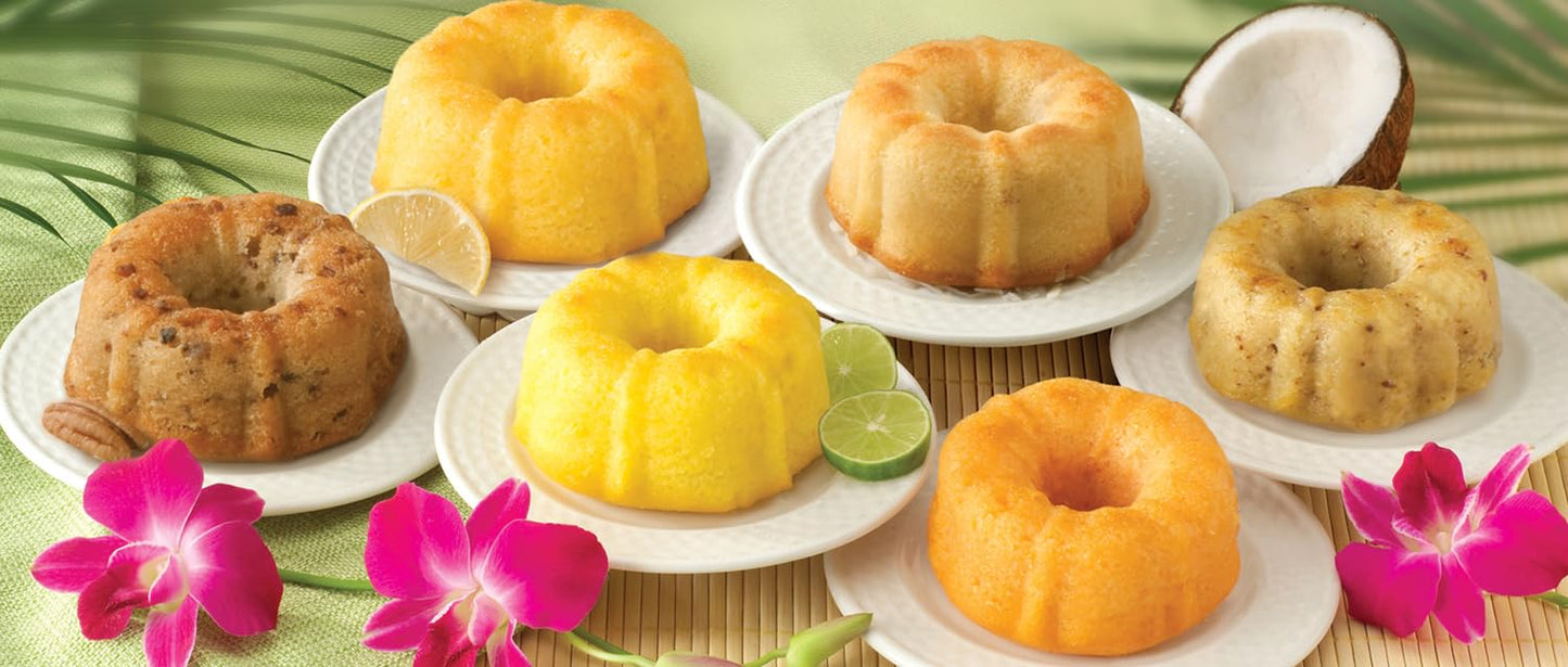 Dockside Market Tropical Mini Sampler Cakes - All Natural Fruit Cakes Combo - Pack of 6 (4 oz Each) - Perfect for Gifts and Parties