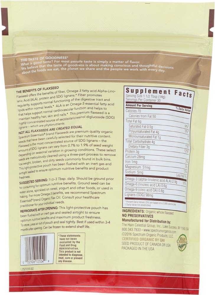 Spectrum Essential Flaxseed Organic Whole 15 Ounce (2 Pack)