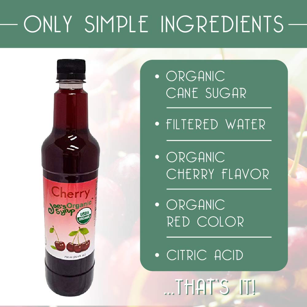 Joes Syrup Organic Flavored Syrup, Organic Cherry, 750 Ml (3 Pack)