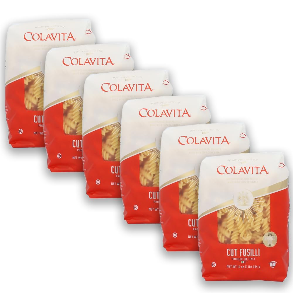 Colavita Cut Fusilli Pasta 1lb - Pack of 6 - Authentic Italian Pasta Made with 100% Durum Wheat Semolina - Ideal for Sauces, Sal