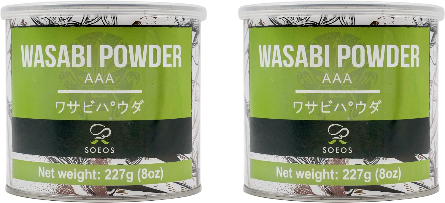 Soeos Premium Wasabi Powder 2 Pack Of 8Oz, 16 Oz In Total, With Real Wasabi, Grade Aaa Powder, Sushi Powdered, Root For Sushi, Fresh Bulk., Green