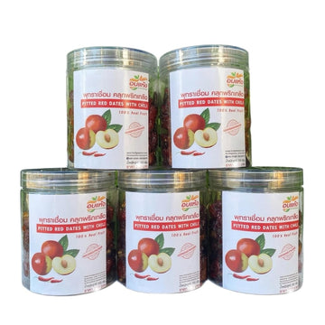 ????? Glazed Seedless Red Dates with Chili and Salt - Sweet and Spicy Dried Jujube Snack - Low Sugar, Chewy Texture - 250g