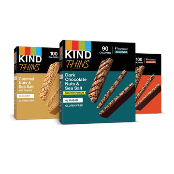 KIND Thins Snack Bar Variety Pack - Dark Chocolate Nuts & Sea Salt, Caramel Nuts & Sea Salt, Peanut Butter - 30 Count