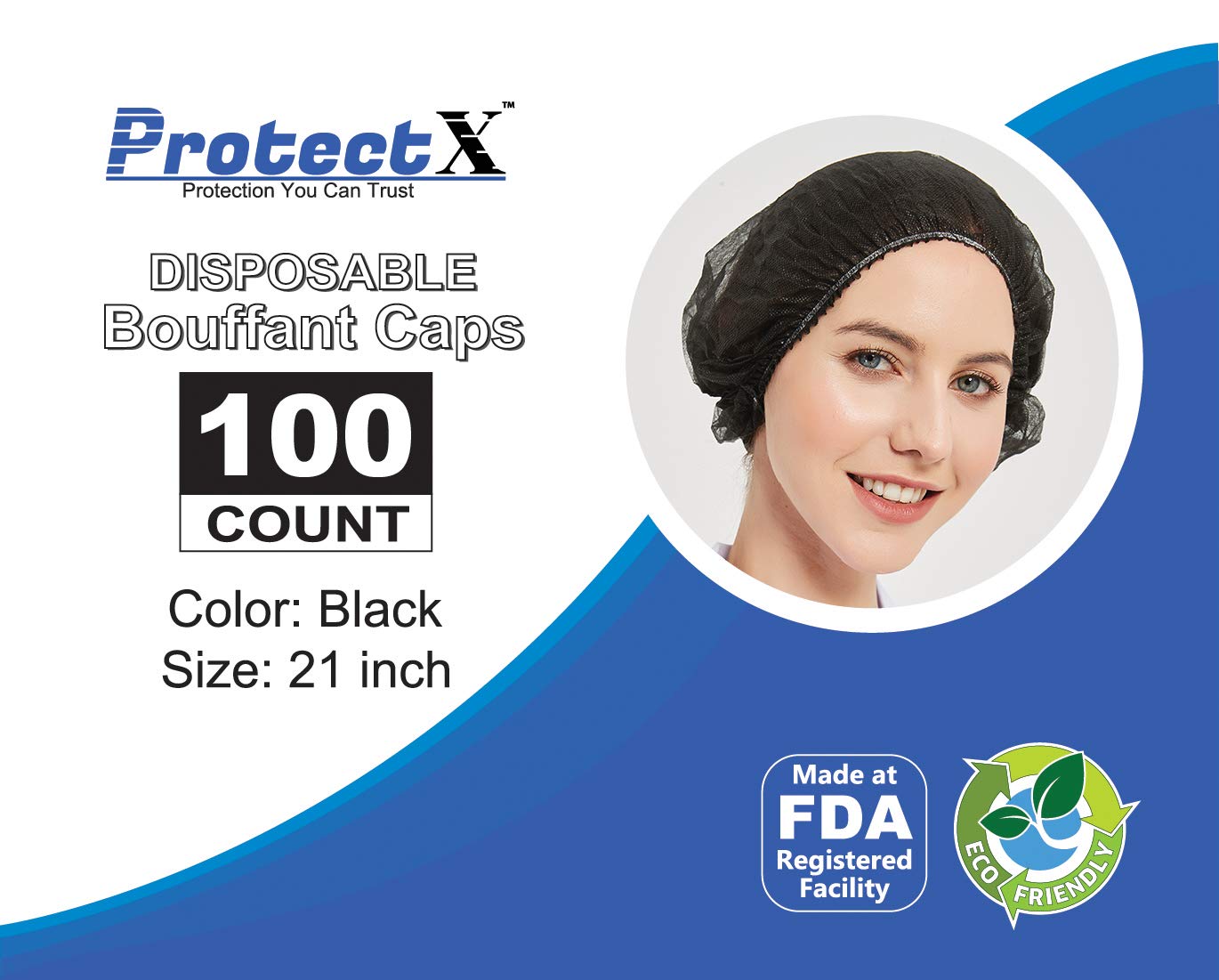 Protectx Disposable Bouffant (Hair Net) Caps Hair Head Cover Nets 21