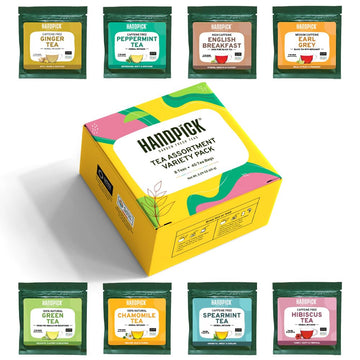 Handpick, Tea Bags Sampler Assortment Variety Pack Gift Box 8 Flavors, 40 Tea Bags - Perfect Variety | English Breakfast, Green,