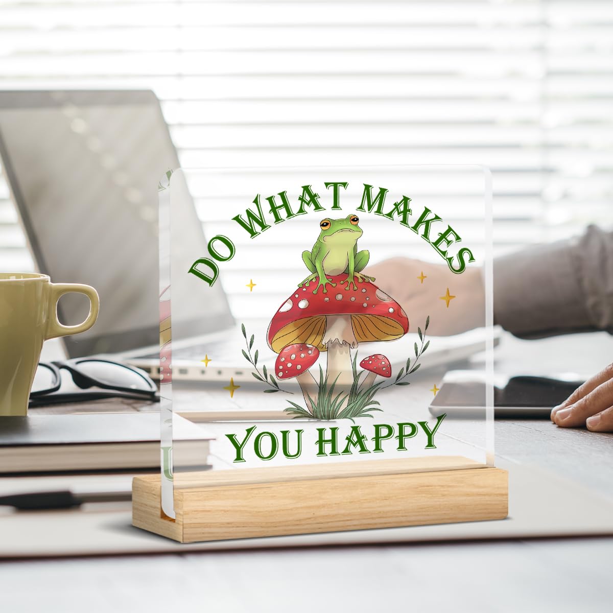 Funny Frog Mushroom Gifts For Women Men, Cute Cottagecore Desk Decor Fun Forest Decoration, Do What Makes You Happy Desk Sign Ac