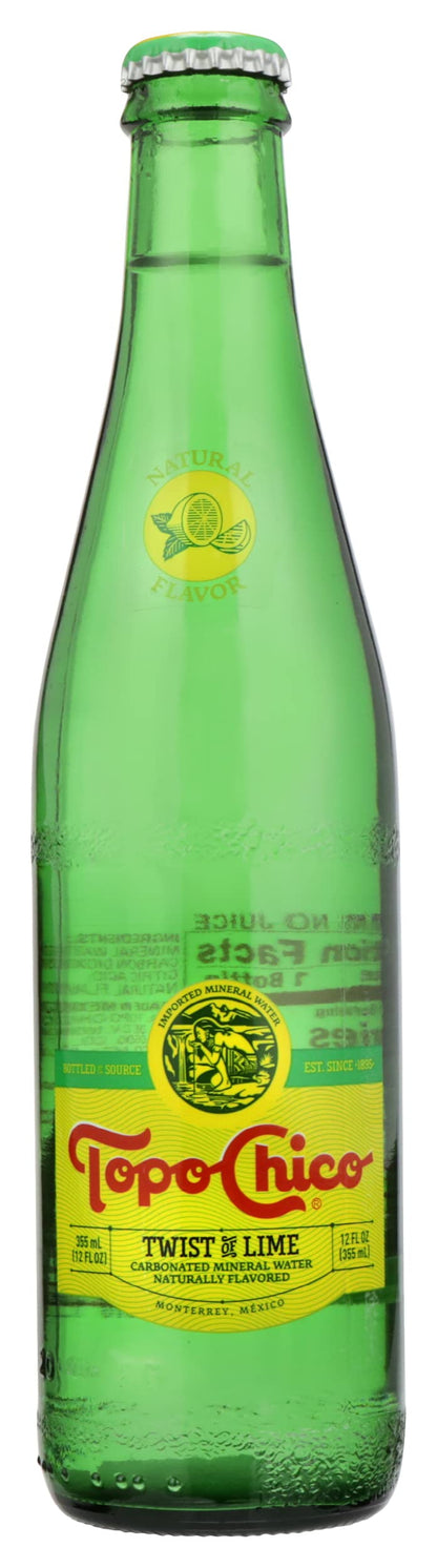 Topo Chico Sparkling Mineral Water, Twist of Lime, 12 FL Oz Bottles (Pack of 24)