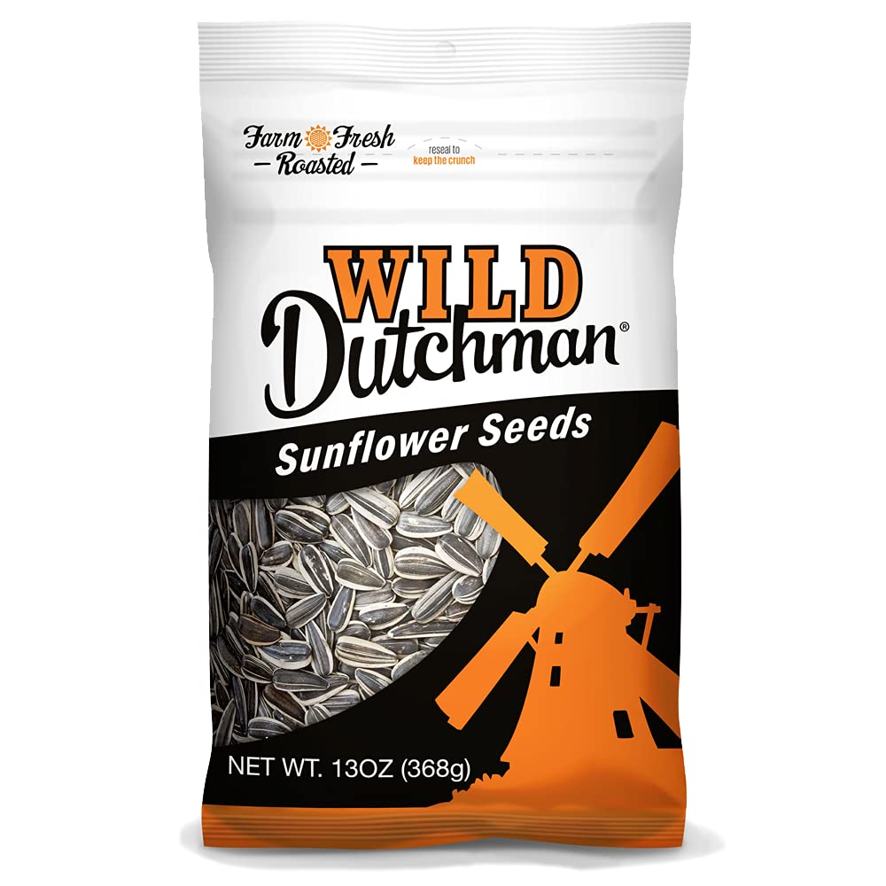 Wild Dutchman Roasted Sunflower Seeds, Salted Original Flavor, 13 oz, Resealable Bag, Pack of 12