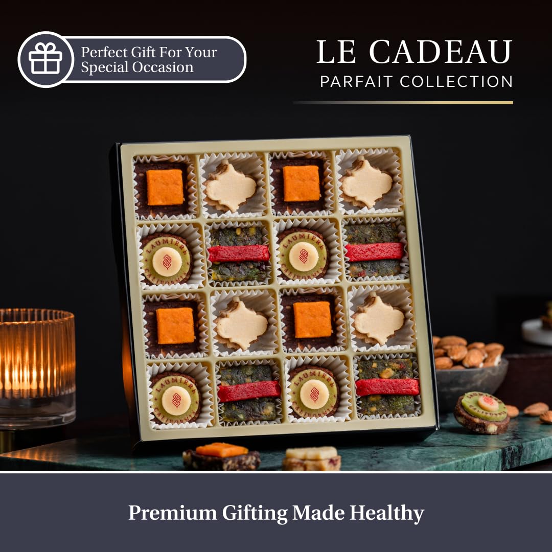 Laumiere Gourmet Fruits - Le Cadeau Parfait Collection Square (16 Pcs) - Gift Dried Fruits And Nuts Basket - Gluten Free - No Ad
