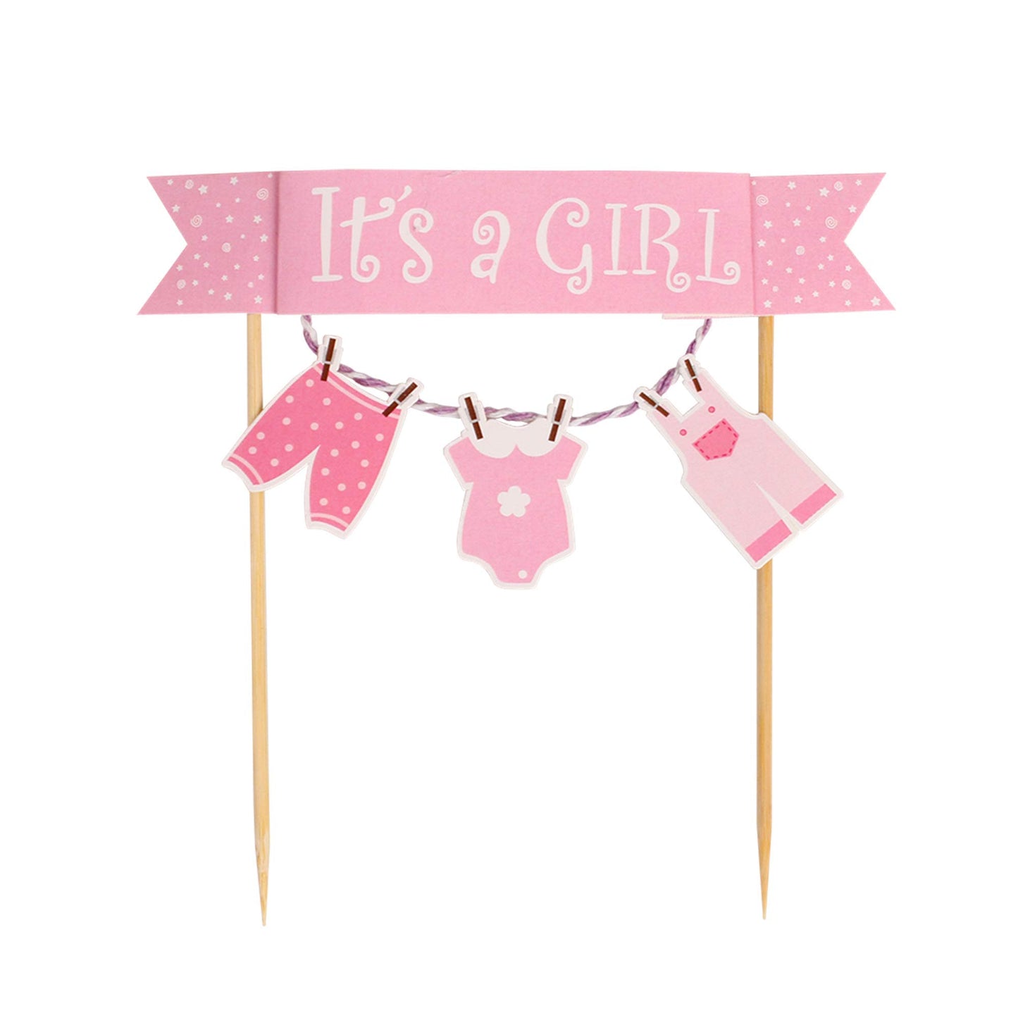 It'S A Girl Pink New Born Baby Cake Topper Baby Cloth Cake Topper Flag Cupcake Topper For Girl Birthday Party Decoration Baby Sh