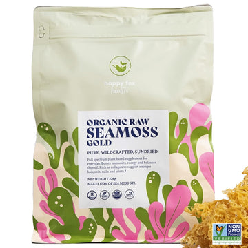 Happy Fox Sea Moss Raw Organic For Organic Seamoss Gel Makes 170Oz Of Dr Sebi Sea Moss Gel - Certified Non-Gmo, Wildcrated Organ