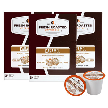 Fresh Roasted Coffee Decaf Caramel Flavored Coffee Pods, 72 Count, Pack of 3