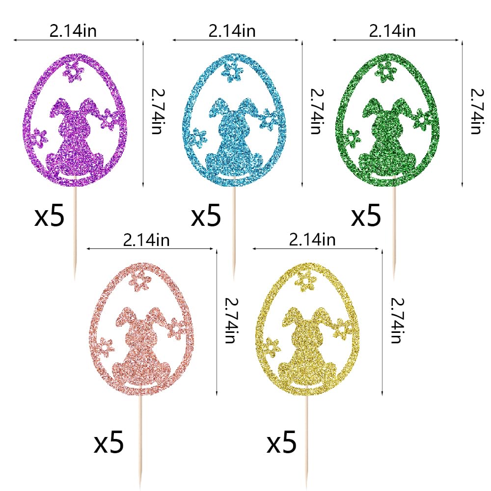 Fmiyuneea 20Pc Happy Easter Cupcake Topper-Glitter For Easter Day Bunny Theme Party Baby ShowerHappy Birthday Party Decoration