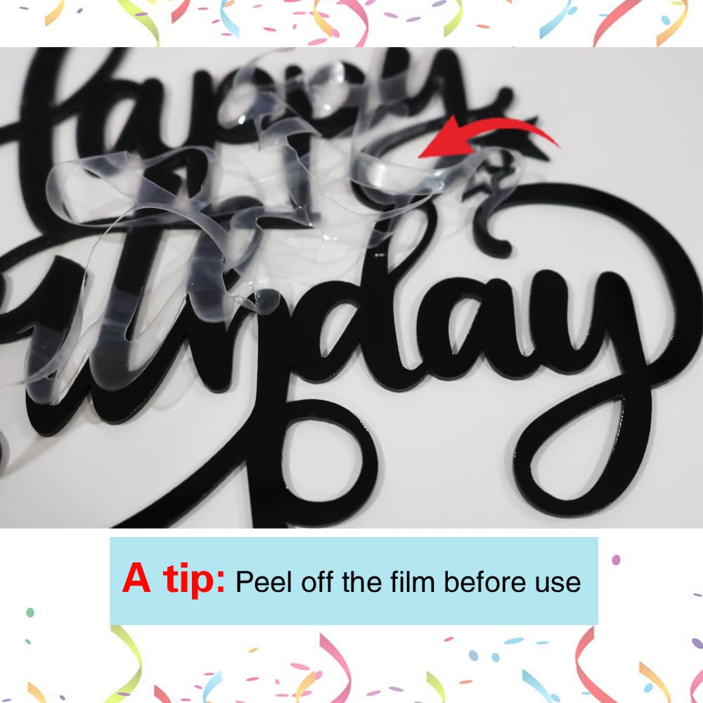Crseniny Happy Birthday Cake Topper,Acrylic Black Birthday Sign Cake Decorations,Anniversary Party/Birthday Party Decoration Sup