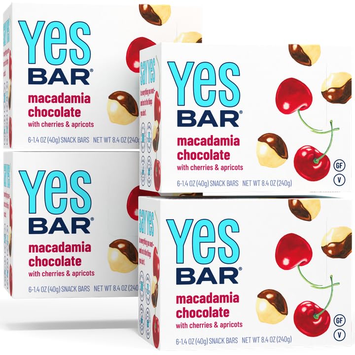 The YES Bar Macadamia Chocolate Plant-Based Protein Snack Bar 24 Count Vegan Gluten Free Low Sugar Keto Friendly
