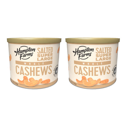 Hampton Farms - USA Grown Gourmet Nuts - Salted Super Large Whole Cashews - 10 oz. Canisters - 2 Pack