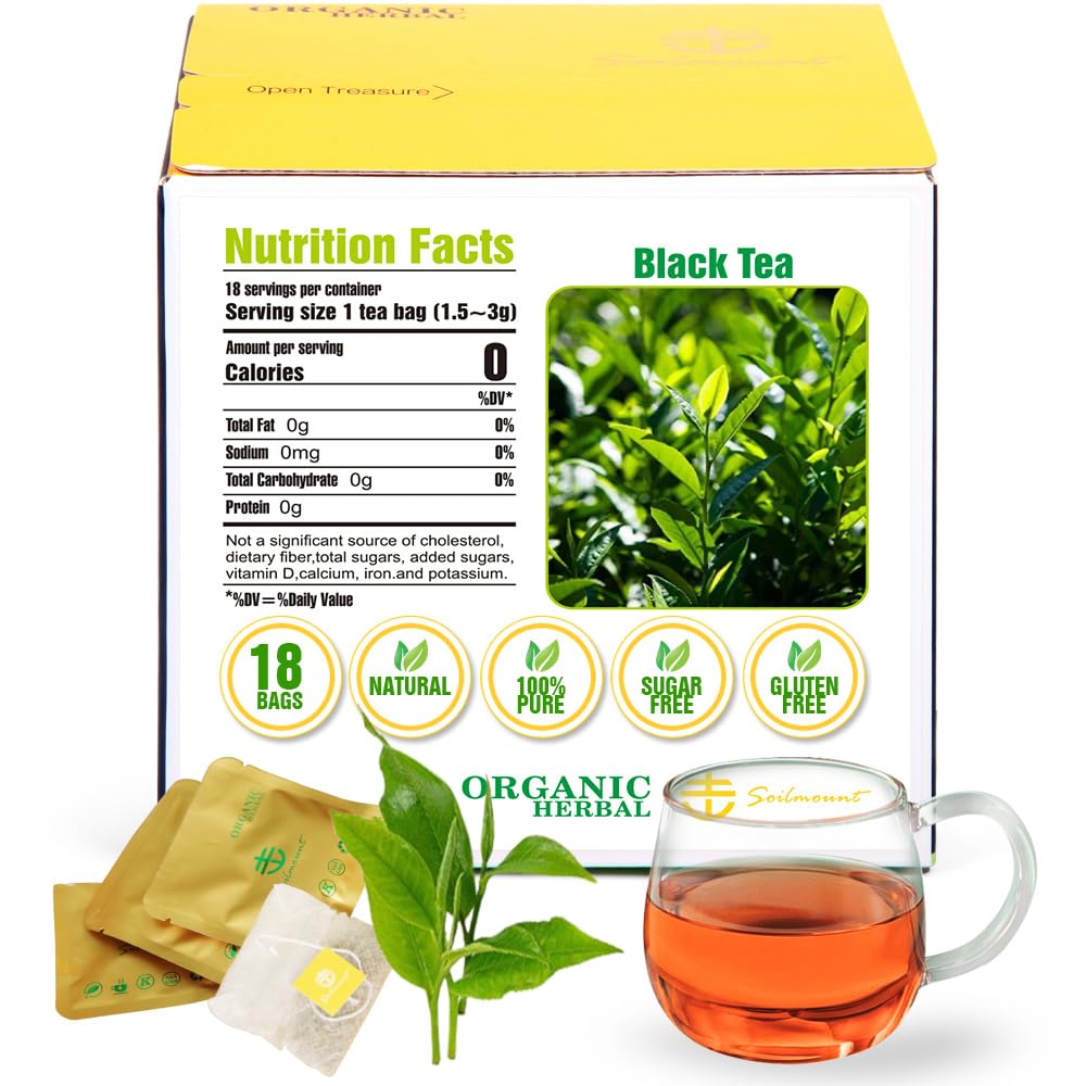 Soilmount Keemun Black Tea - Chinese Black Tea | Box of 18 Individual Packets | Rich Aroma and Full-Bodied Flavor | Convenient B