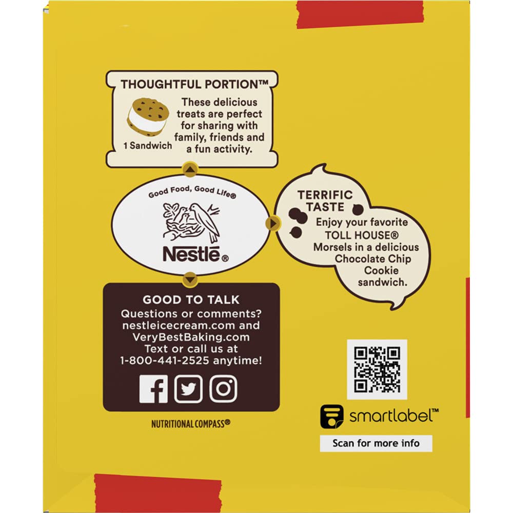 Nestle Tollhouse, Vanilla Chocolate Chip Cookie Ice Cream Sandwiches, 7 Count (Frozen), 28 Ounce