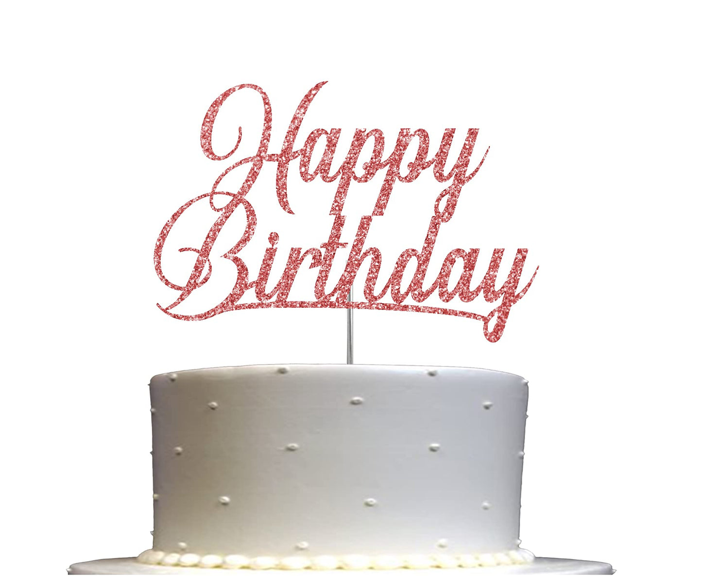 RokAPary Happy Birthday Glitter Cake Topper, Acrylic, Double-Sided, Rose Gold