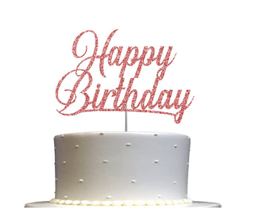 RokAPary Happy Birthday Glitter Cake Topper, Acrylic, Double-Sided, Rose Gold