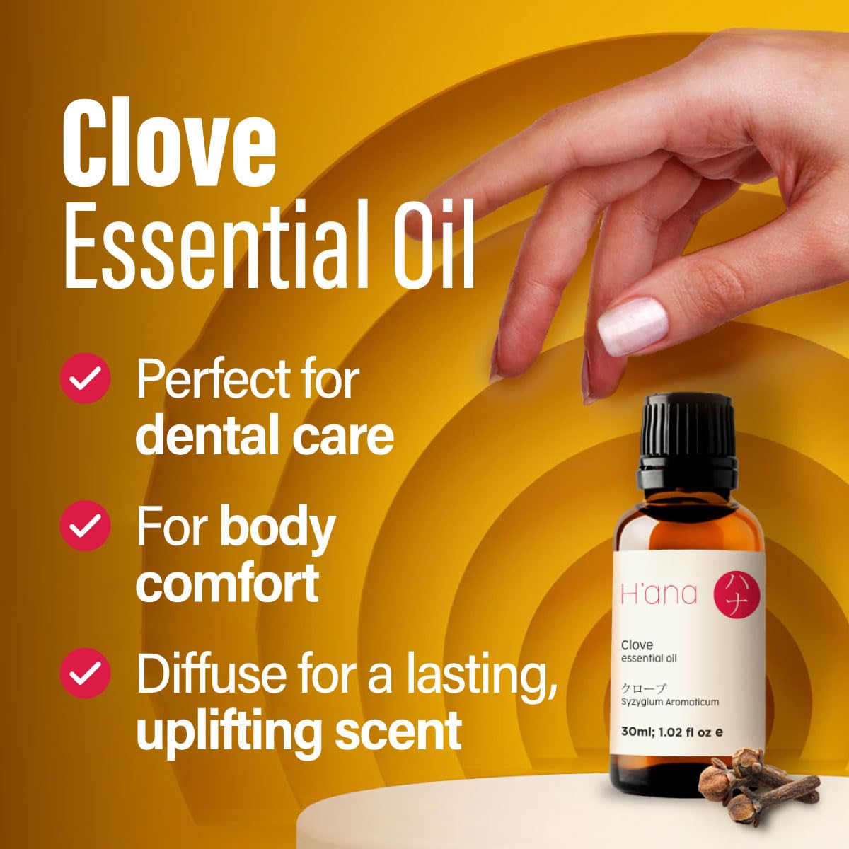 Hana Clove Oil For Tooth Aches & Pain - 100% Pure And Natural Clove Essential Oil - Therapeutic Grade Clove Oil Essential Oil -