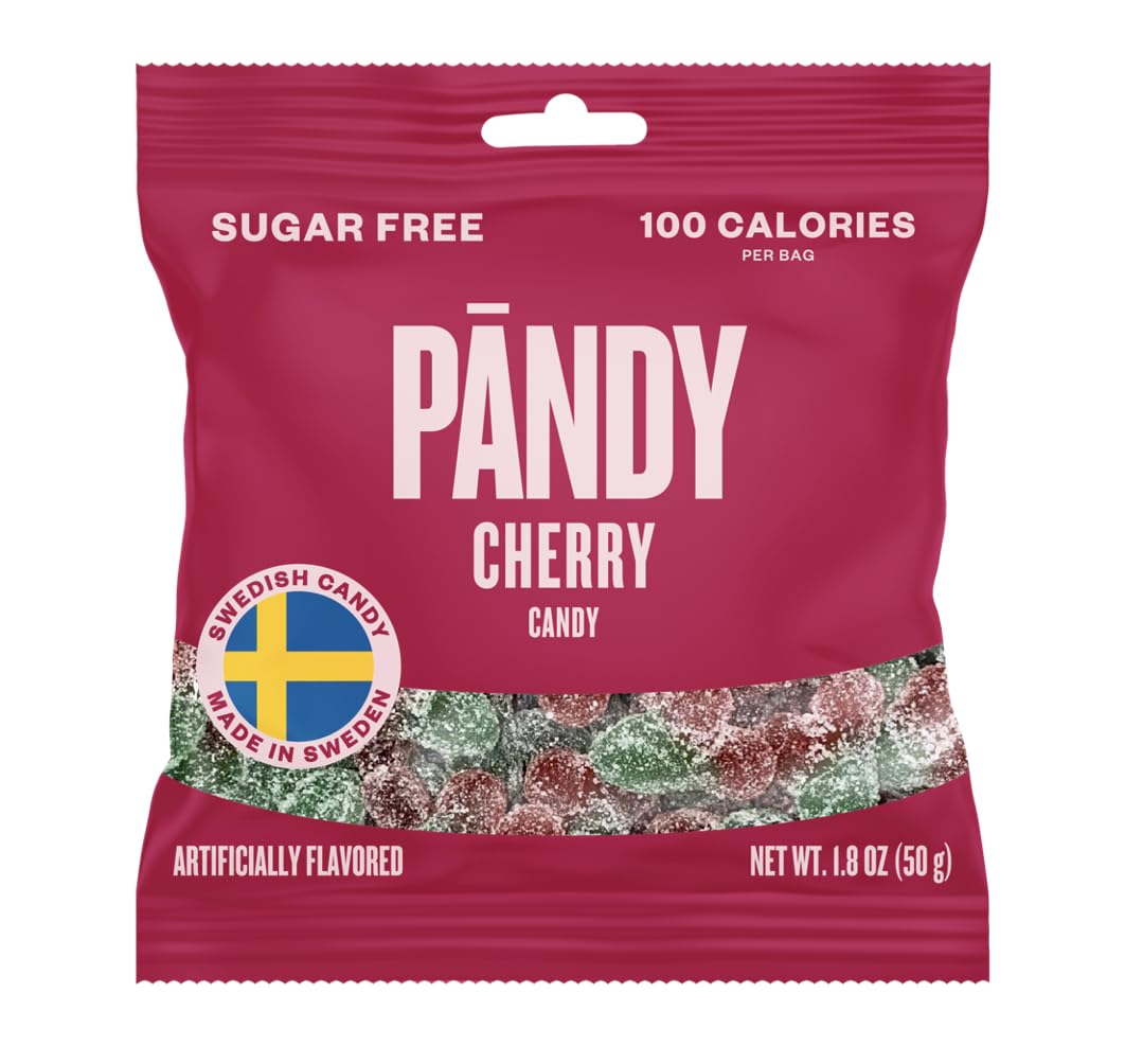 Pandy, Swedish Sugar Free Candy, Cherry (1.8 Ounce Bags, Pack Of 4) - Diet Candy, Healthy,Keto Gummy, Low Calorie Sweets