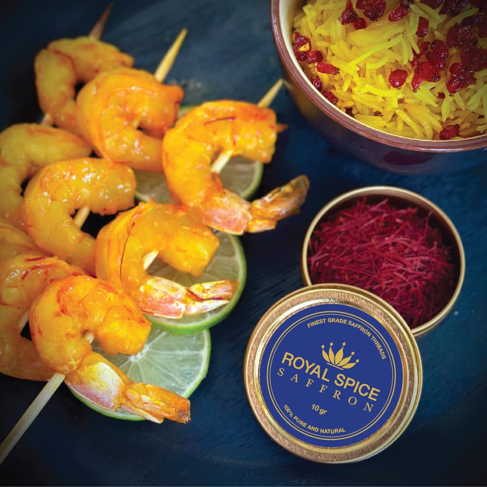 Royal Spice Saffron, Finest Pure Premium Super Negin Saffron Threads (10 Grams). For Rice, Tea, Paella, Desserts, And All Culina